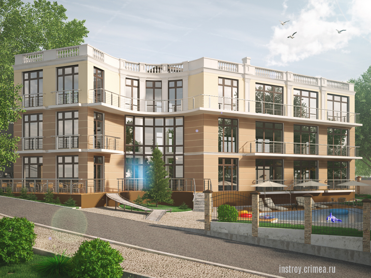 Проект гостиницы в Крыму 12 на 31 м, площадью до 1000 кв м Кореиз, Ялта, ЮБК