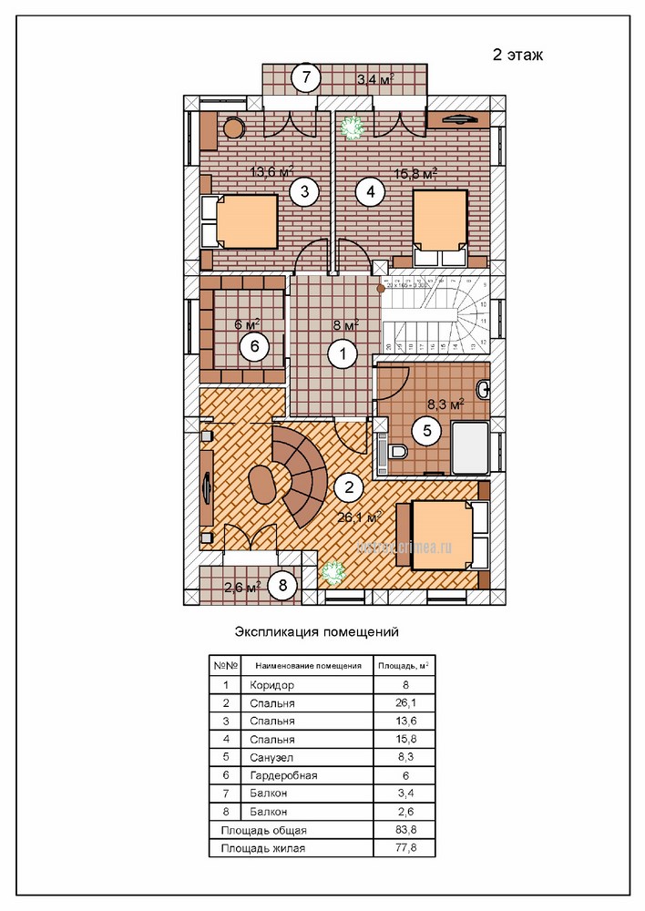Проект жилого дома, план 2-го этажа. Проектирование в Крыму: Евпатория, Бахчисарай, Симферополь, Севастополь, Ялта