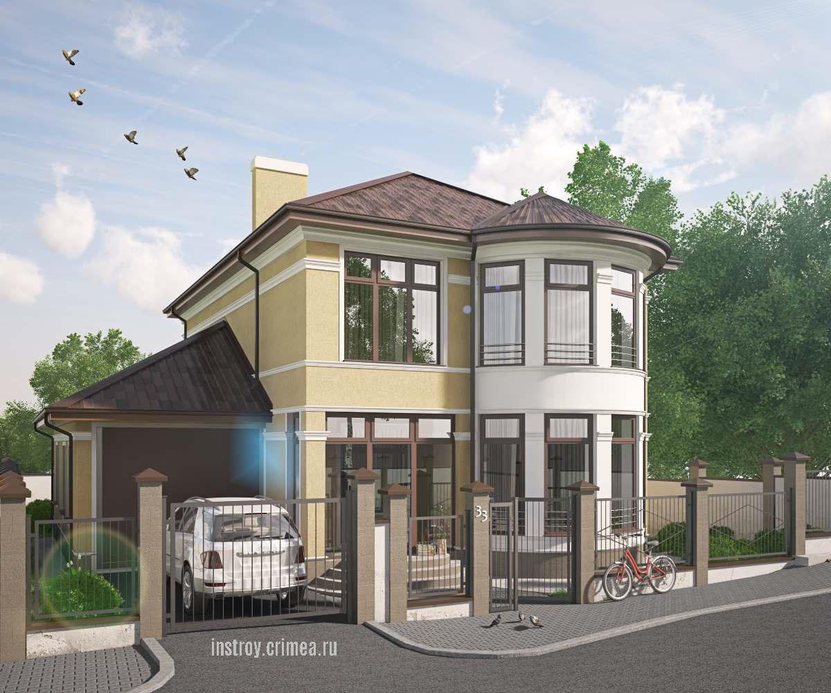 Дом гаражом в Симферополе. Заказать проект Крыму: Алушта, Симферополь, Севастополь, Евпатория, Бахчисарай, Ялта