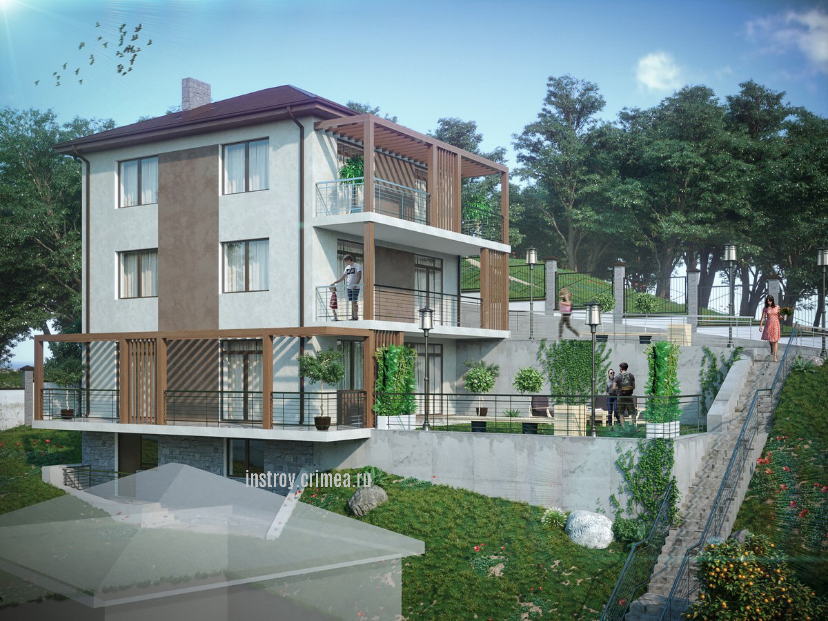 Заказать проект 3-этажного дома с террасой - Симферополь, Алушта, Севастополь, Ялта, Крым