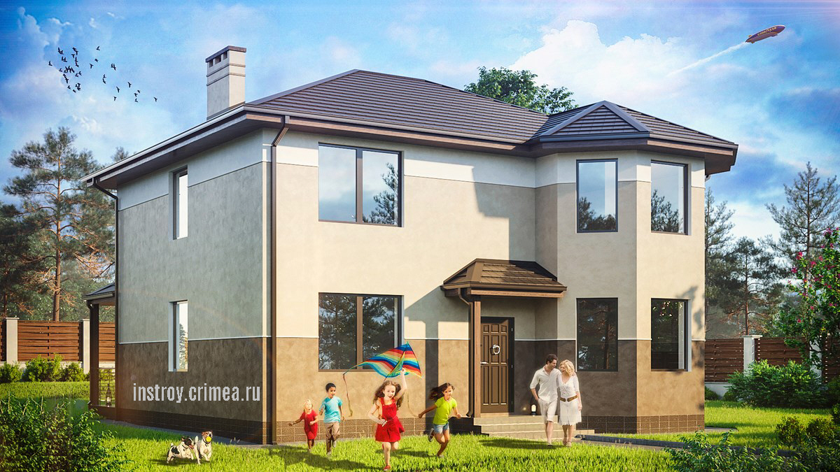 Типовой проект двухэтажного дома из ракушки - Симферополь, Севастополь, Евпатория, Бахчисарай, Ялта. Крым, ИНстрой