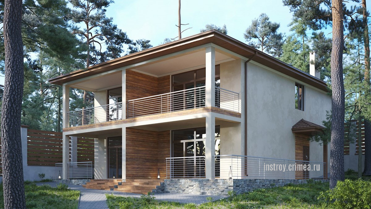 Типовой проект двухэтажного дома на две семьи из газобетона - Симферополь, Севастополь, Евпатория, Бахчисарай, Ялта. Крым, ИНстрой