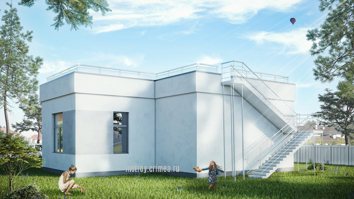 Проект одноэтажного жилого дома из ракушечники с плоской крышей в Крыму: Симферополь, Севастополь, Ялта, Евпатория Бахчисарай