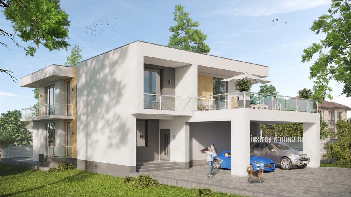 Проект двухэтажного жилого дома 12 на 16 в стиле Хай-тек для строительства в с. Мирное, ул. Славы, Симферопольский район.