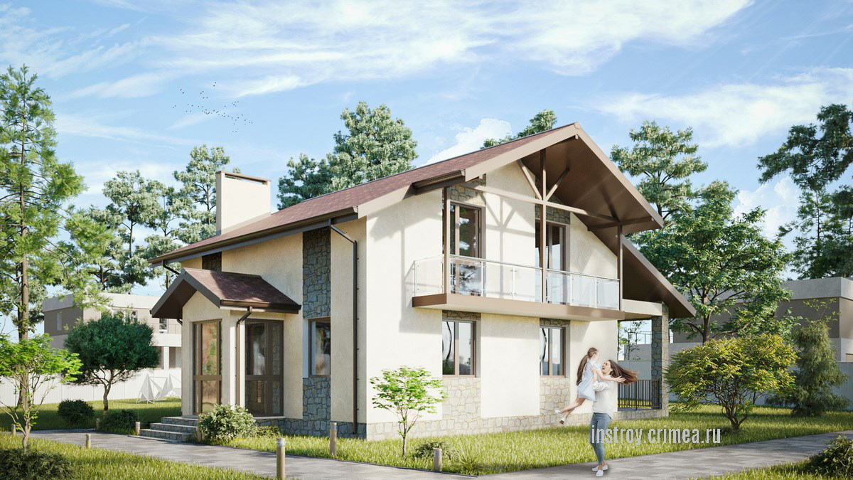 Проект двухэтажного дома из ракушки в Симферополе в стиле шале