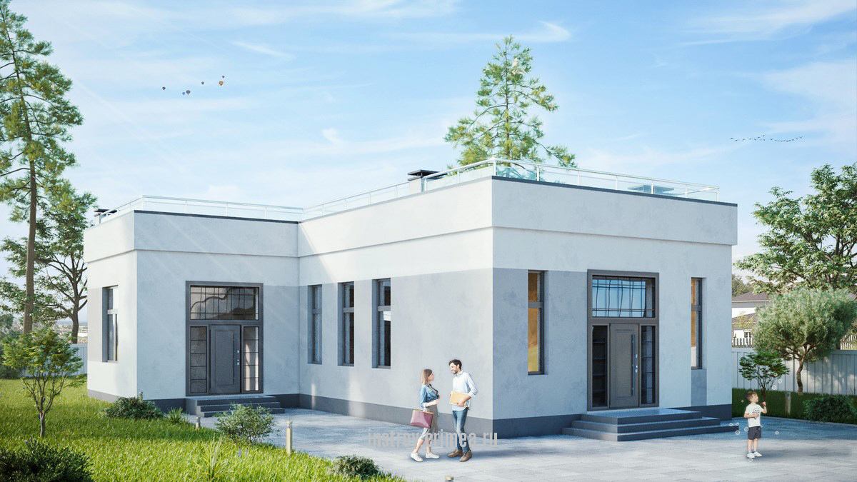 Проект каркасно каменного дома из ракушки с плоской крышей - Симферополь, Севастополь, Евпатория, Бахчисарай, Ялта. Крым, ИНстрой