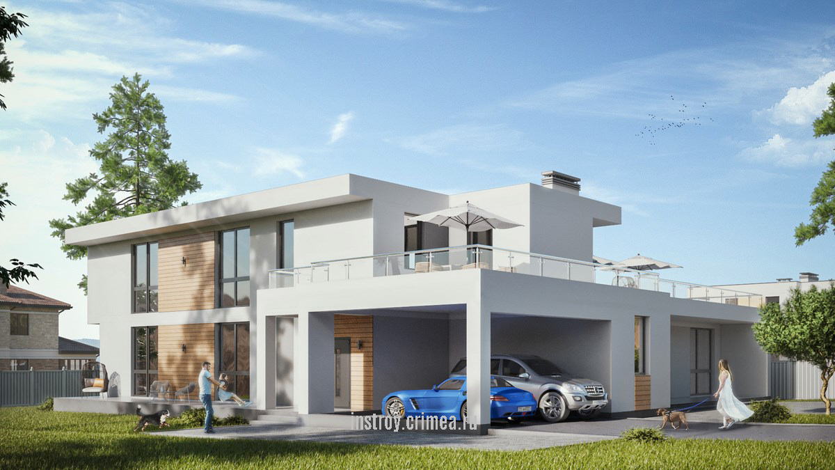 Проект двухэтажного жилого дома 22 на 21 в стиле Хай-тек для строительства в с. Оленевка, в районе ул. Елисеева.