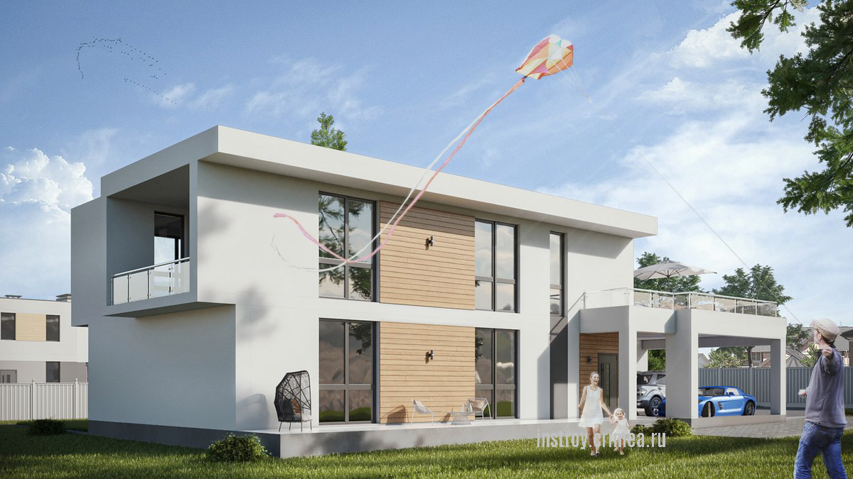 Проект двухэтажного жилого дома 22 на 21 с плоской крышей для строительства в с. Оленевка, в районе ул. Елисеева.