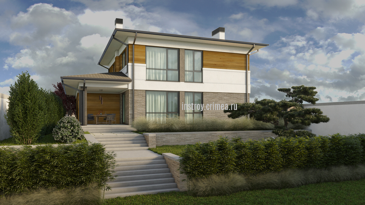 Визуализация дома с гаражем из ракушки в Симферополе