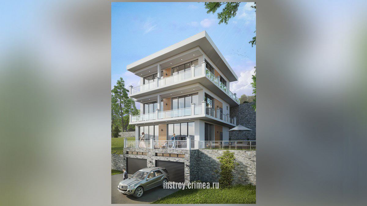 Проект трехэтажного жилого дома в современном стиле 11 на 10 для строительства в с. Изобильное, ул. Судакская, г. Алушта.