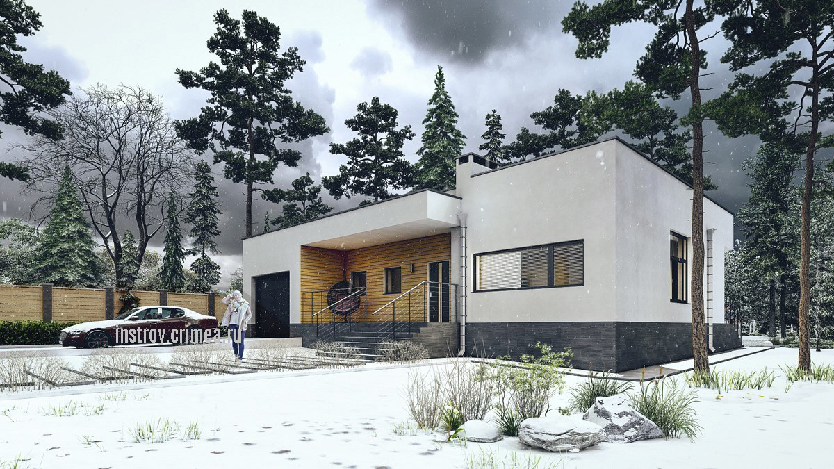 Проект одноэтажного жилого дома 13 на 16 с плоской крышей для строительства в с. Суворовское, ул. Восточная, Сакский район.