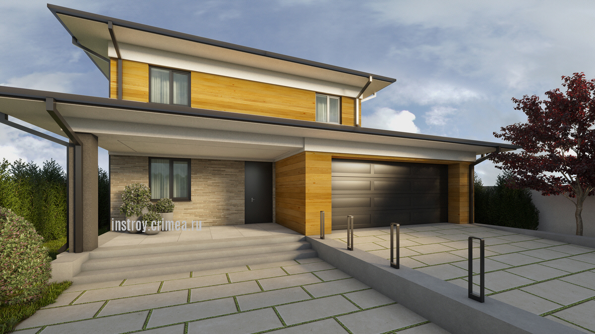 Экстерьер дома с гаражем из ракушки в Симферополе