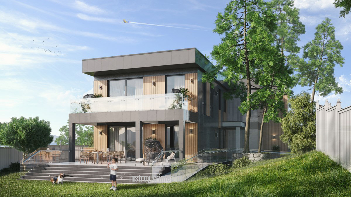 Проект трехэтажного жилого дома 14 на 22 в современном стиле стиле Хай-тек для строительства в г. Ялта (Васильевка), ул. Субхи.