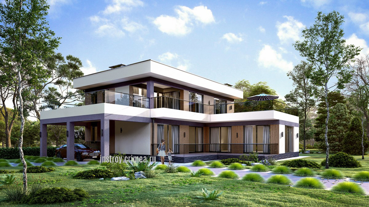 Двухэтажный жилого дома с плоской крышей для строительства в Симферополе.