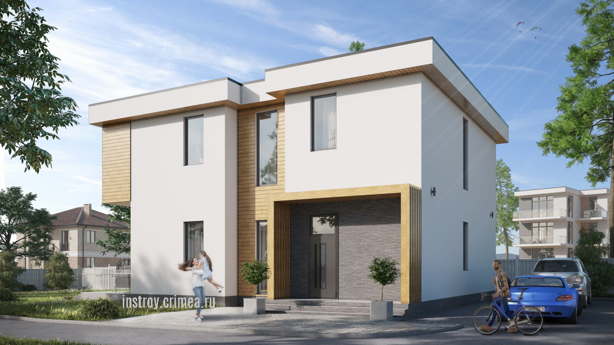 Проект двухэтажного жилого дома с плоской крышей для строительства в Симферополе.