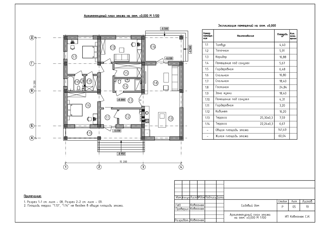 Планировка одноэтажного дома из ракушки, Симферополь