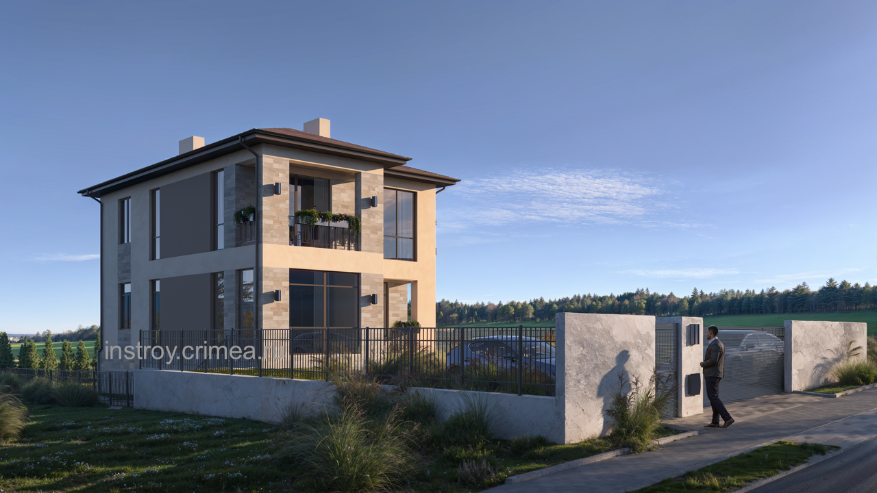 Проект двухэтажного жилого дома с крышей из битумной черепицы для строительства в с. Перевальное, Симферопольский р-н.